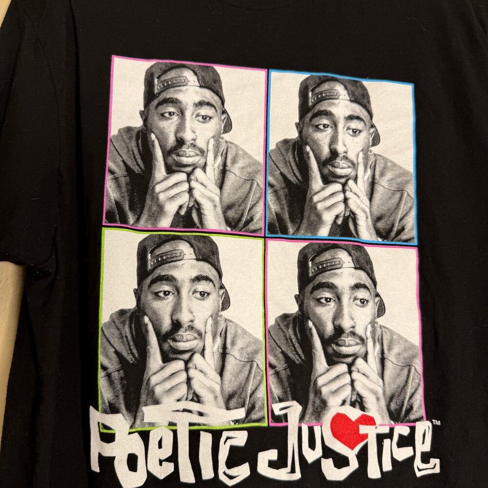 Tupac Poetic Justice Rap Tee Black 2Pac Hip Hop Graphic Shirt Large